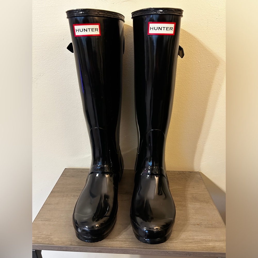 Hunter Tall Black Glossy Rain Snow Winter Boots Wellies